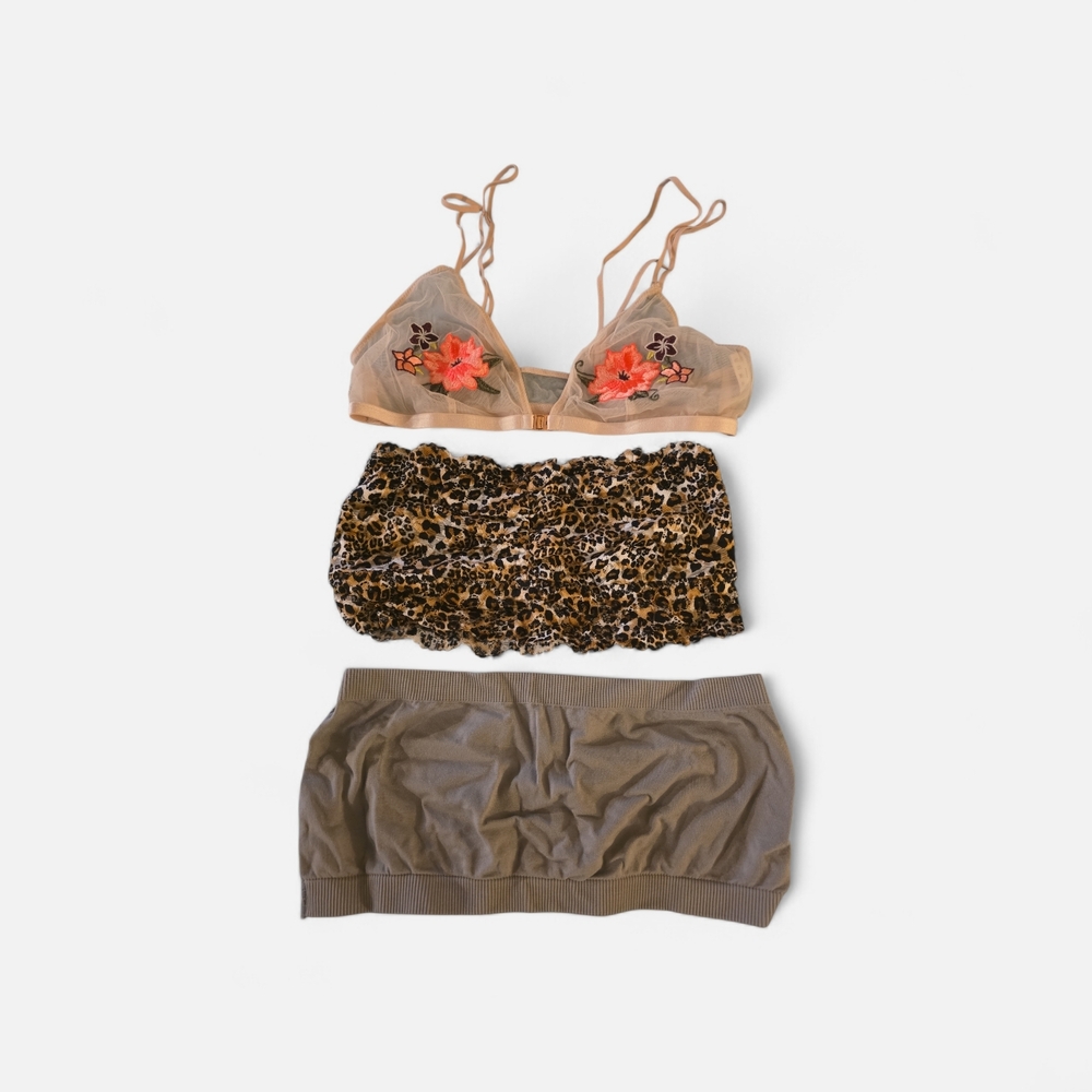 Floral Embroidered Intimates Set - Tan and Orange
